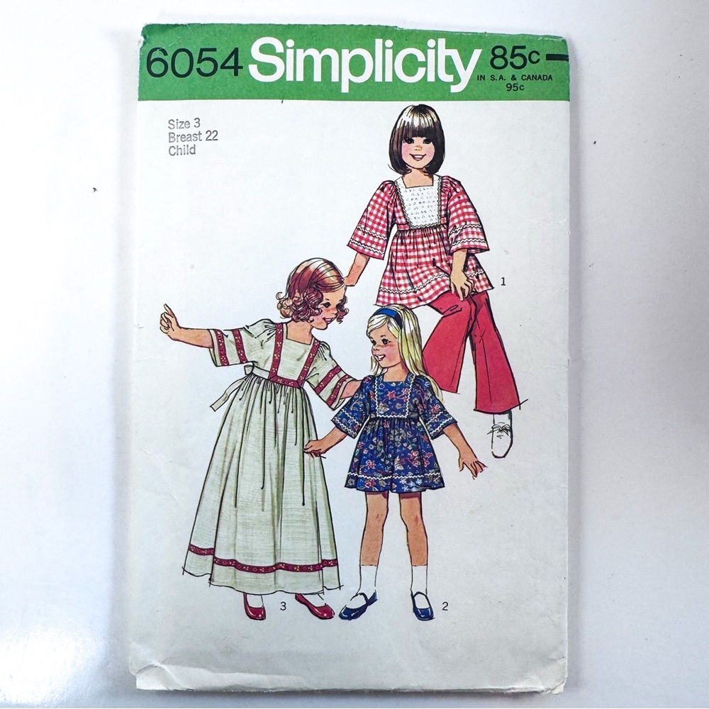 3/$20 Simplicity 6054 Vintage Child’s Caftan Dress & Top Pattern (Size 3)